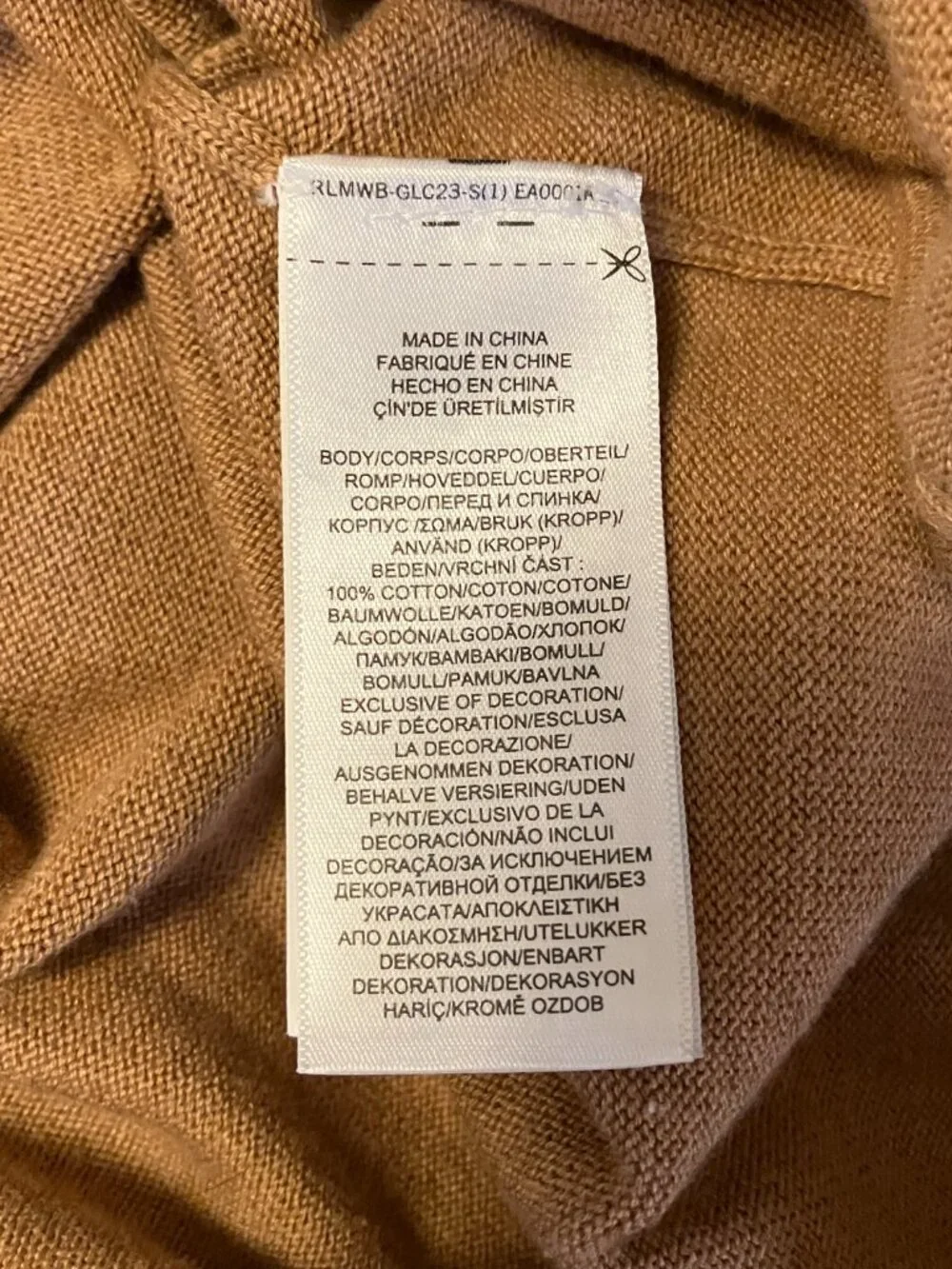 Polo Ralph Lauren Sweater Mens XL Tan Camel Pima Cotton V-Neck Tonal Pony - Picture 6 of 6